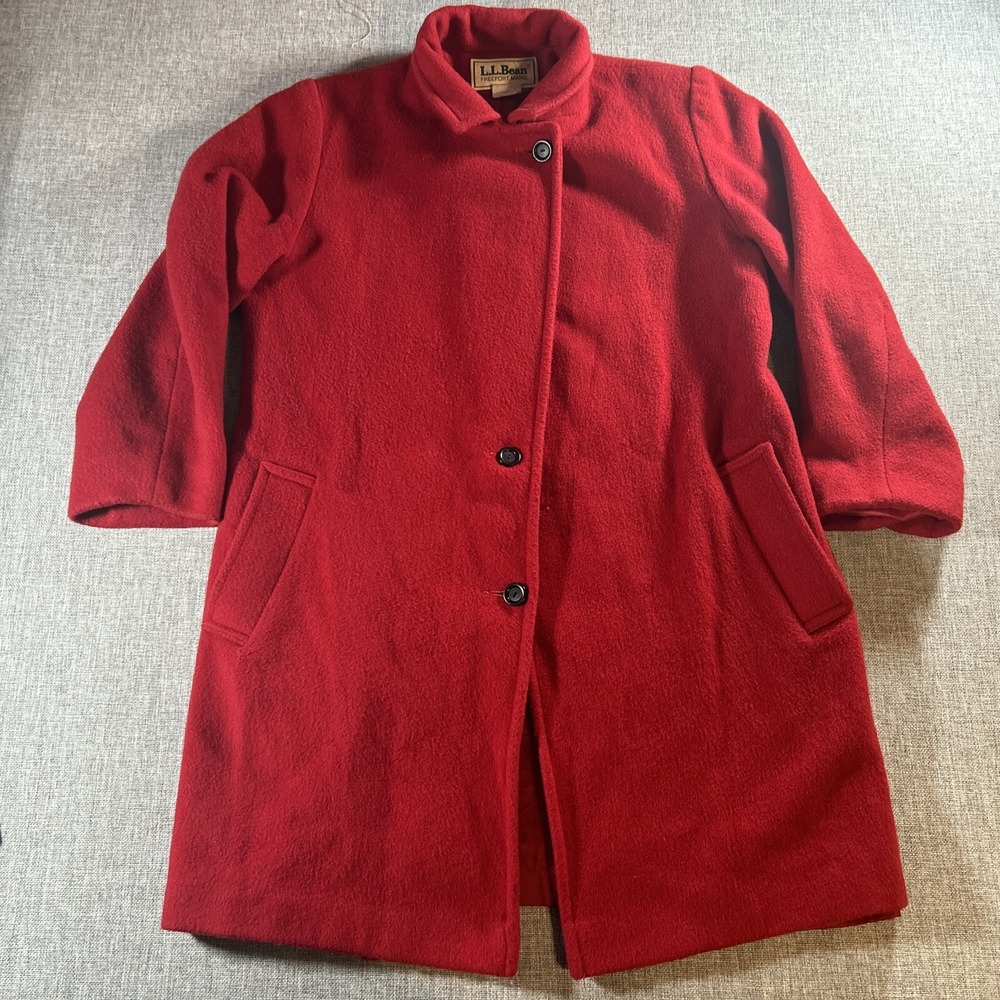 Vintage LL Bean Coat Womens Size 8 Wool Blend Made In USA 90s Peacoat Button Red